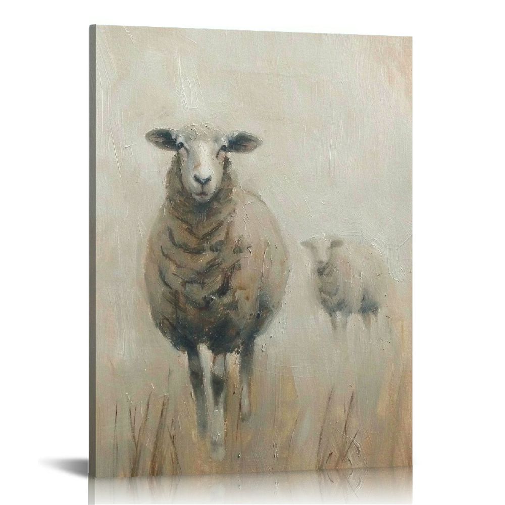 Nawypu Minimal Sheep Painting Beige Tan Farm Animal Canvas