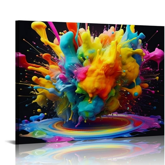 Nawypu Modern Abstract Canvas Prints Wall Art. Splash of Colored Paints on Canvas. Minimalist Poster for Living Room Office Decoration Framed Ready to Hang 20x16 inch