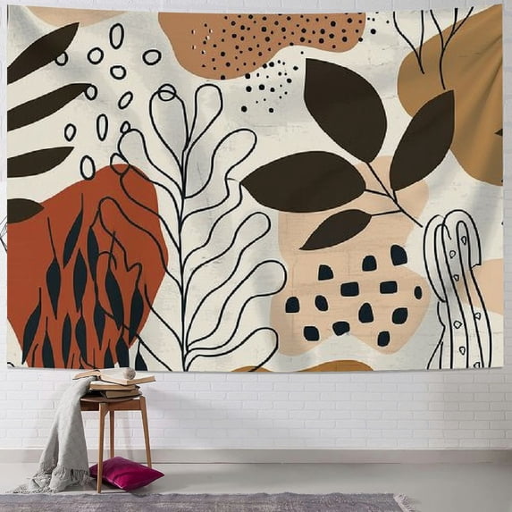 Nawypu Modern Abstract Tapestry Mid Century Geometric Leaves Plant Minimalist Aesthetic Boho Palm Leaves Neutral Home Decor Wall Hanging Art for Living Room Bedroom Dorm
