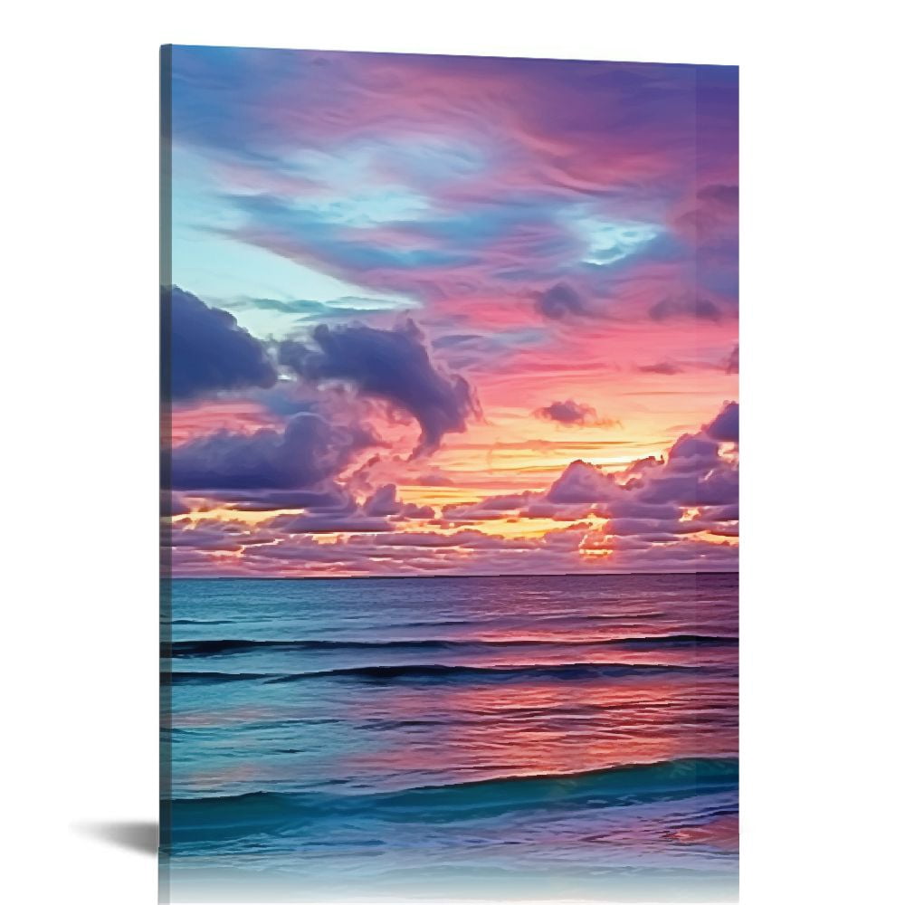 Nawypu Modern Canvas Painting Wall Art Colorful Sunset Over Ocean on ...