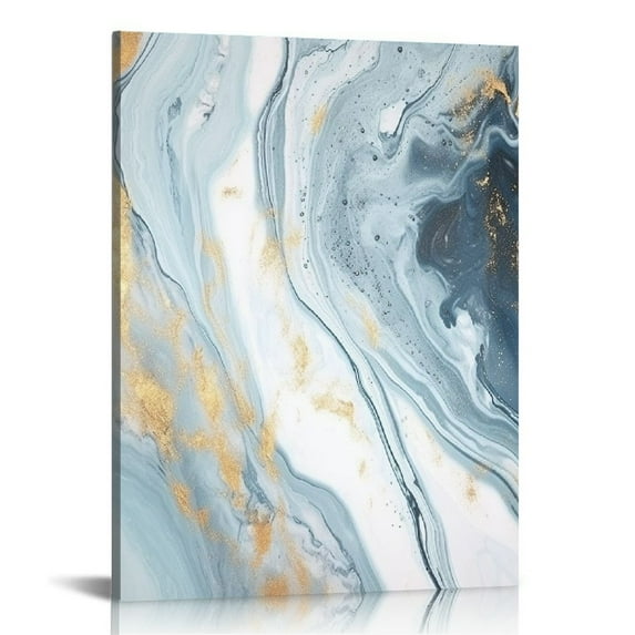 Nawypu Modern Canvas Print Wall Art Painting Blue Abstract Watercolor Contemporary Wall Art Silver Gold Art Wall Decor for Living Room Bedroom Bathroom Kitchen Office Dining Room