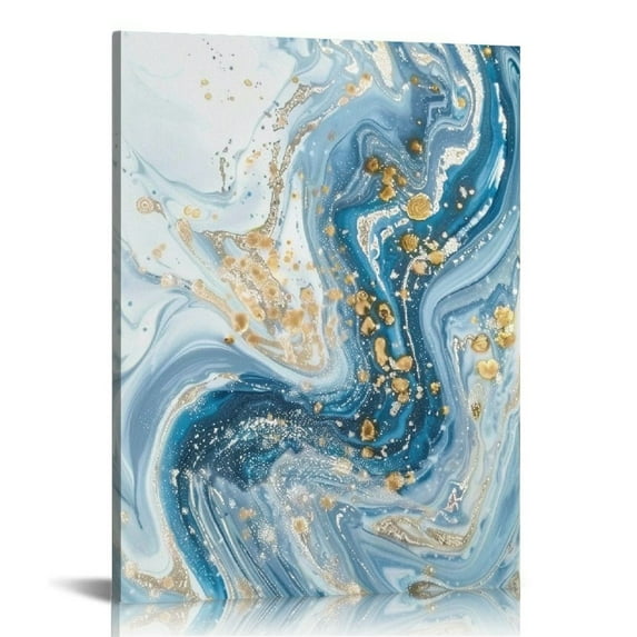 Nawypu Modern Canvas Print Wall Art Set Art Painting Blue Abstract Watercolor Contemporary Wall Art Silver Gold Art Wall Decor for Living Room Bedroom Bathroom Kitchen Office Dining Room