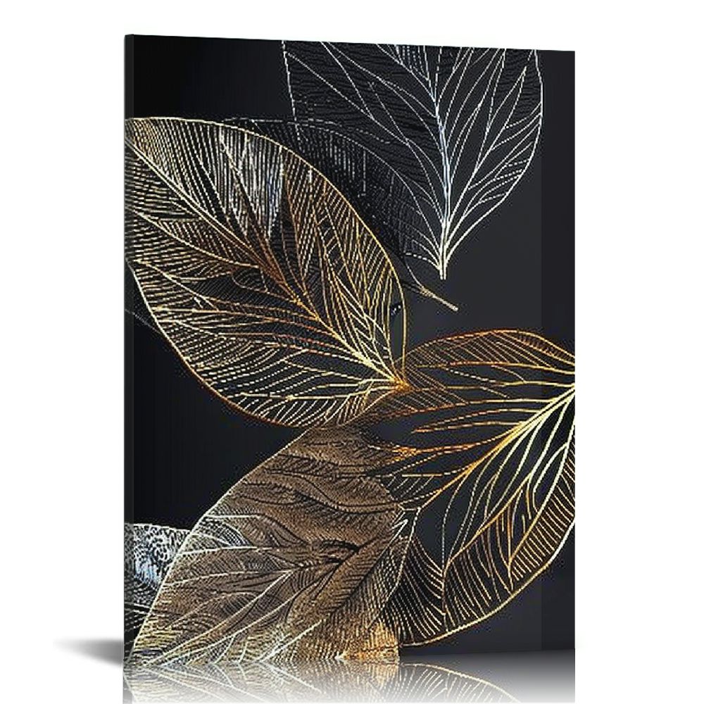 Nawypu Modern Canvas Wall Art Decor Black Gold Plant Leaf Art Prints ...