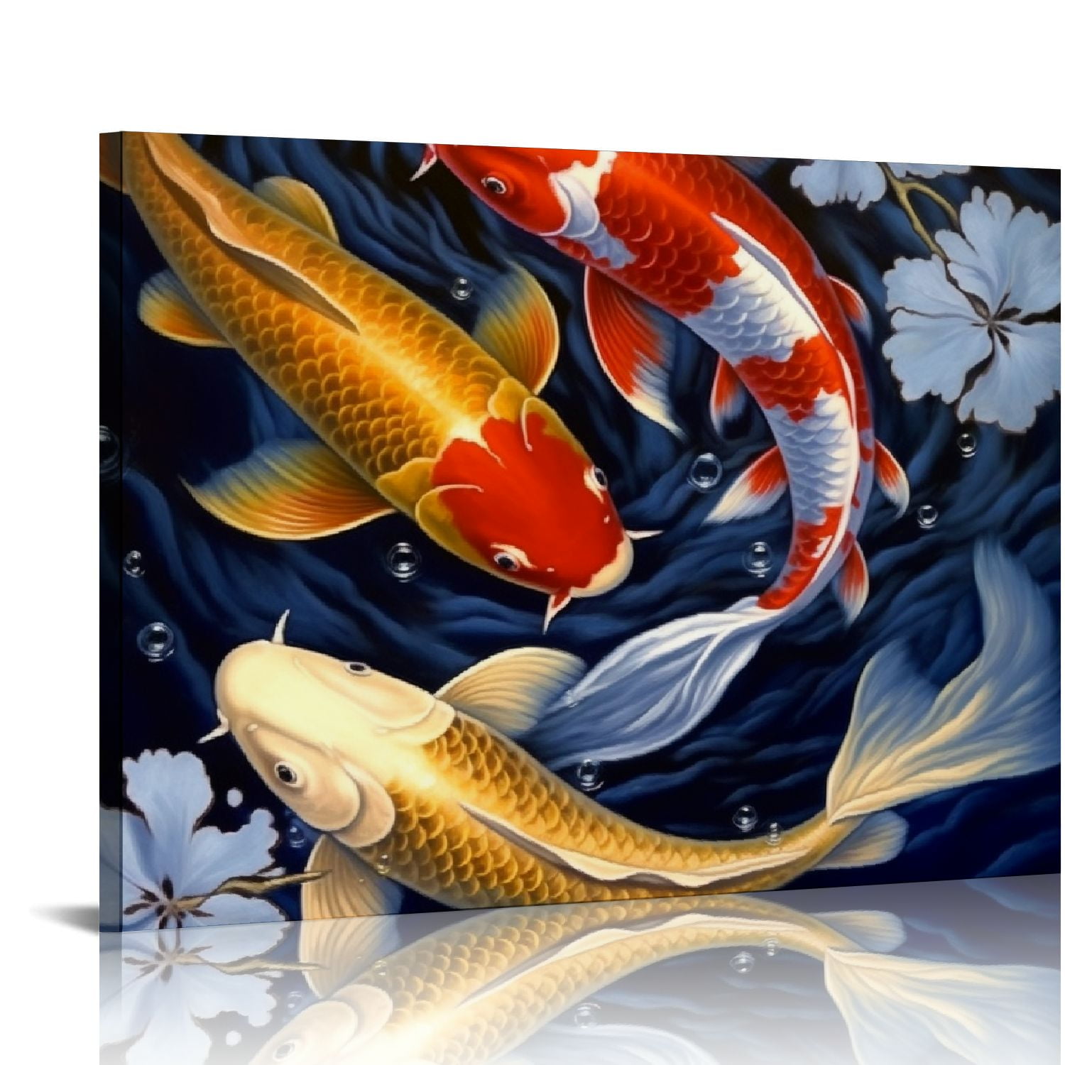 Nawypu Modern Chinese Wall Art Framed Abstract Nine Koi Fish Landscape