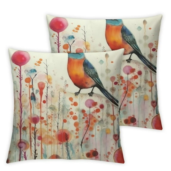 Nawypu Modern Decoration Throw Pillow Covers 2pcs Retro Bird Flowers Throw Pillowcover Vintage Sofa Cushion Cover for Couch Double Print