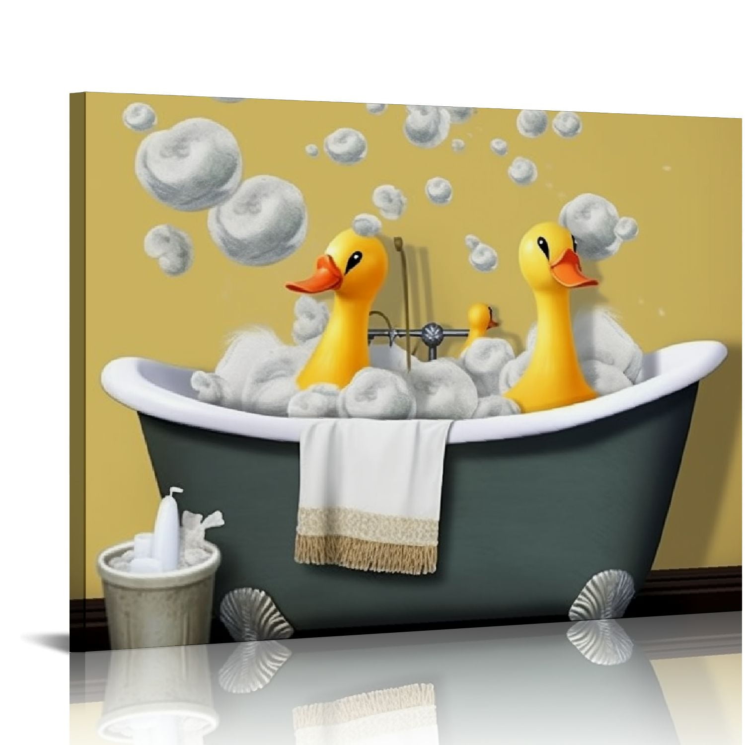 Nawypu - Modern Funny Wall Art for Bathroom Yellow Gray Three Gooses in ...