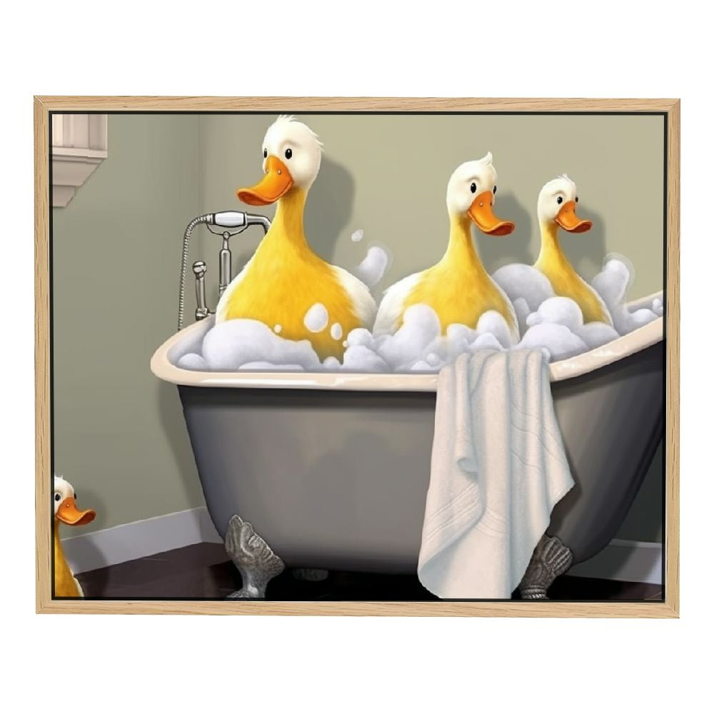 Nawypu Modern Funny Wall Art for Bathroom Yellow Gray Three Gooses in Bathtub Picture Print ...