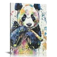 thumbnail image 1 of Awypu Modern Home Decor Wild Animal Panda Canvas Print Wall Art for Kids Room, Watercolor Splash-Ink Cute Panda Eating Bamboo Picture Paintings for Bathroom Bedroom Living room, 1 of 5