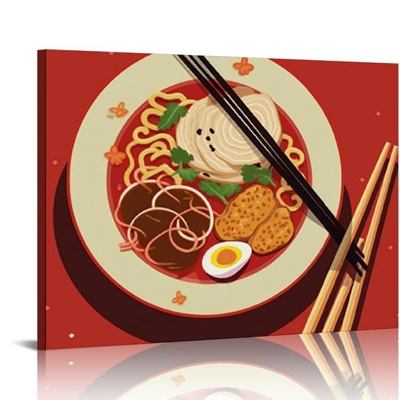 Nawypu Modern Kitchen Wall Decor Art Food Japanese Ramen Canvas Print Framed Retro Exhibition Painting Chef Poster for Home Kitchen Wall & Tabletop Decor