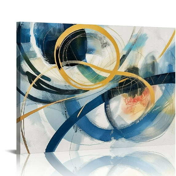 Nawypu Modern Large Abstract Wall Art - Bright and Bold Line Design - Blue and White Canvas Picture Artwork & Wall art for living room and office Oversized Abstract wall Decor