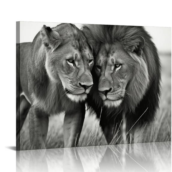 Nawypu Modern Lion Lioness Black and White Pictures Office Bedroom Wall Art Minimalist Animal Couple Artwork Framed Canvas Painting Print for Home Bathroom Kitchen Décor