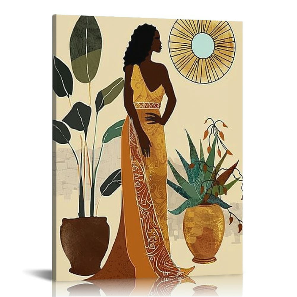 Nawypu Modern Minimalist Black Woman Leaf Art Painting African American ...