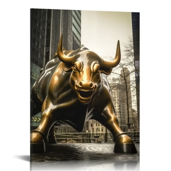 Nawypu Modern Wall Decor Powerful Copper Bull Wall Art for Living Room Office Wall Decor Copper Bull Picture Painting Print on Canvas Stretched and Framed Ready to Hang