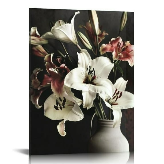 Awypu Modern Wall Decoration Black and White lilies Flowers Posters Pictures Canvas Wall Art for Living Room,white flowers wall art, Easter lilies wall art