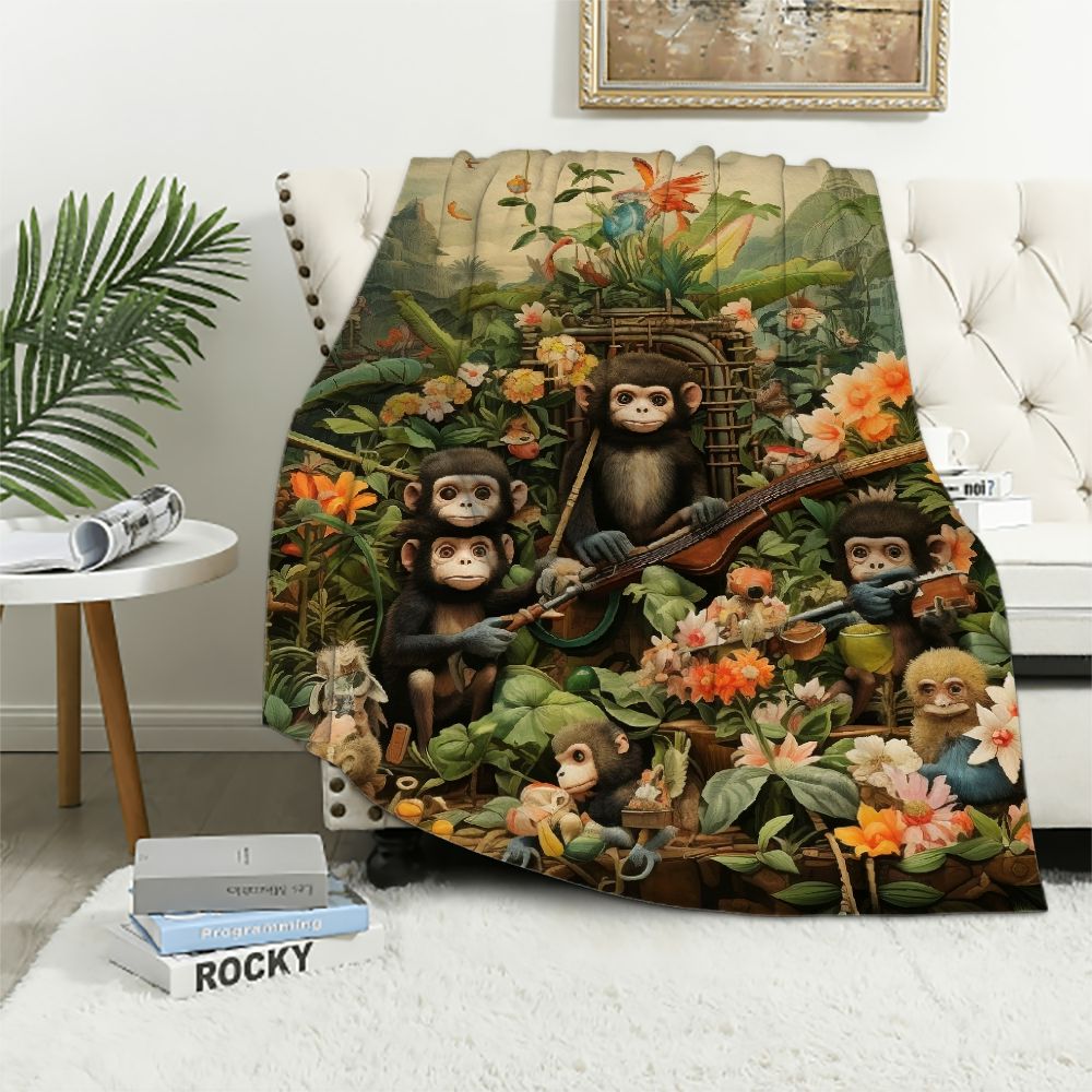 Nawypu Monkey Blanket,Monkey Gifts for Kids,Plush Animal Print Throws