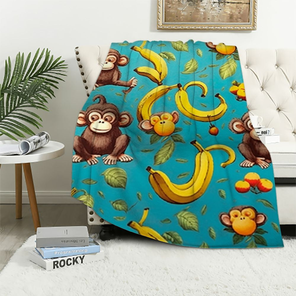 Nawypu Monkey Throw Blanket, Super-Soft Adorable Monkeys and Banana ...