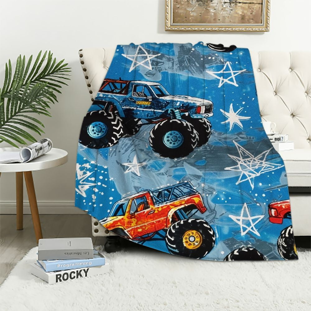 Nawypu Monster Truck Blanket, Monster Jam Blanket, Soft Warm Flannel
