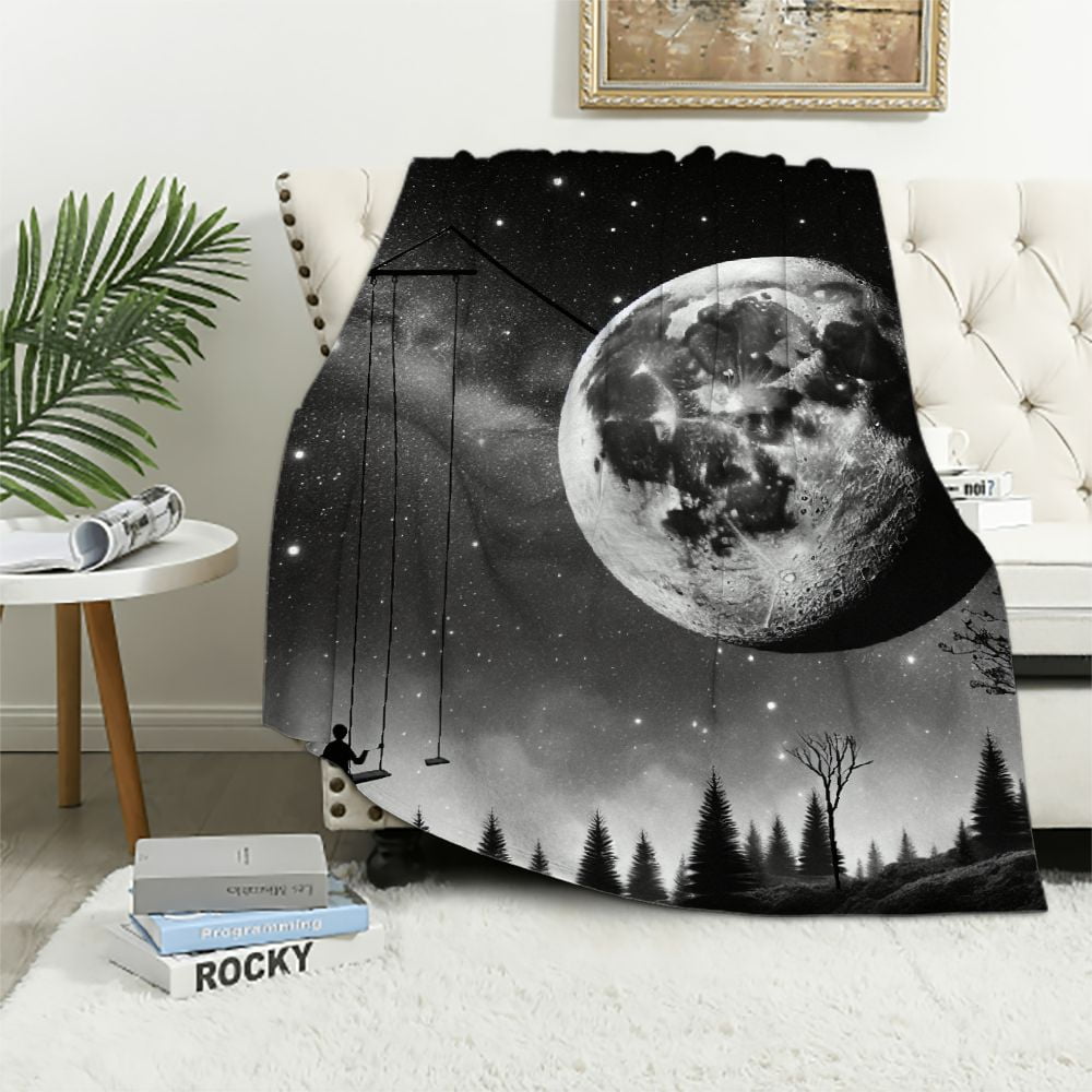 Nawypu Moon Blanket Throw Full Moon Blanket Moon Phases Blanket Space