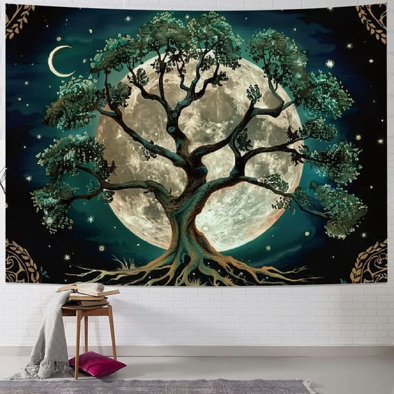 Nawypu Moon Phase Tree of Life Tapestry - Mandala Tapestry Aesthetic Wall Hanging Bohemian Wall Decor Nature Spiritual Tapestries for Bedroom Home Dorm