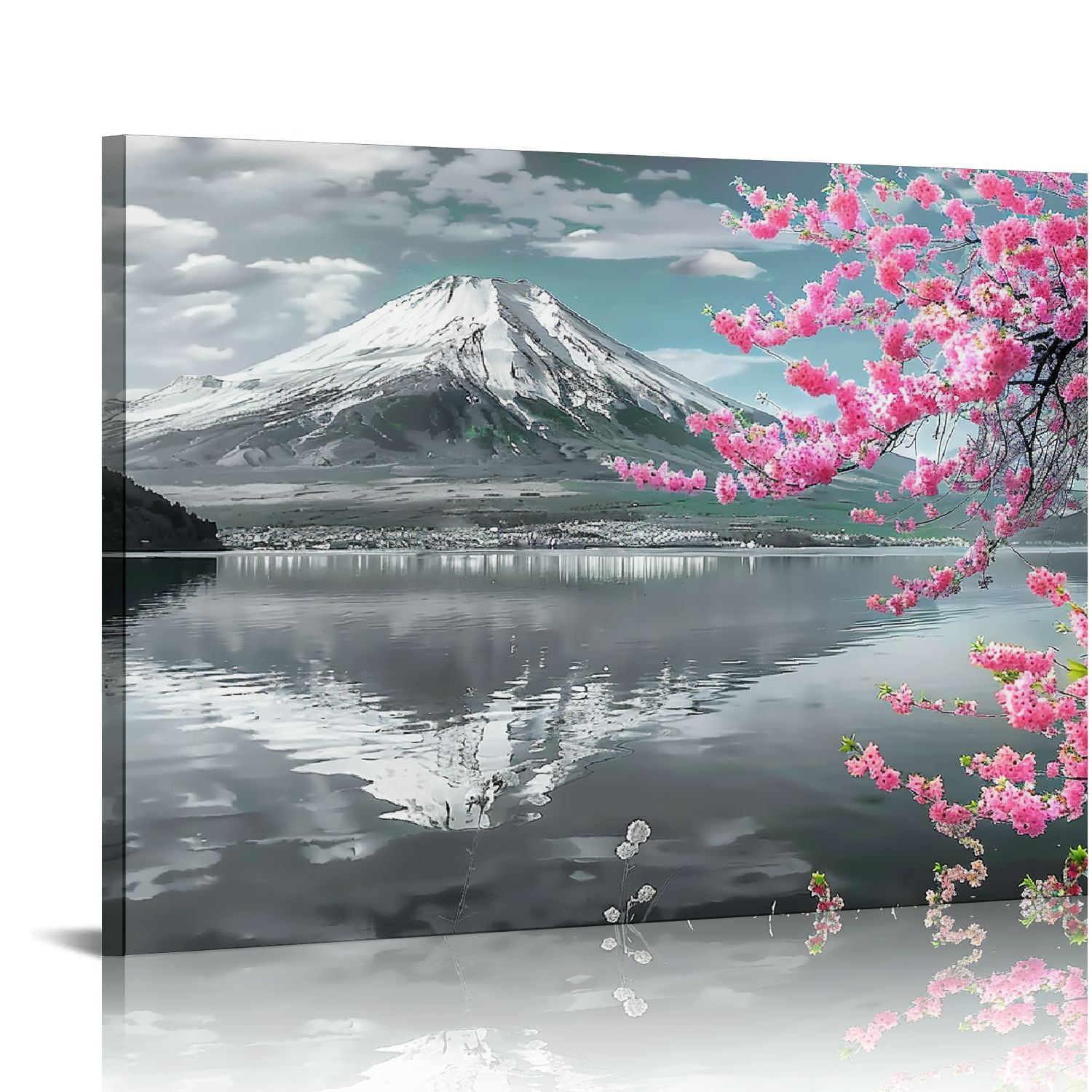 Awypu Mount Fuji Wall Art Japanese Mountain over Lake Photo Painting ...
