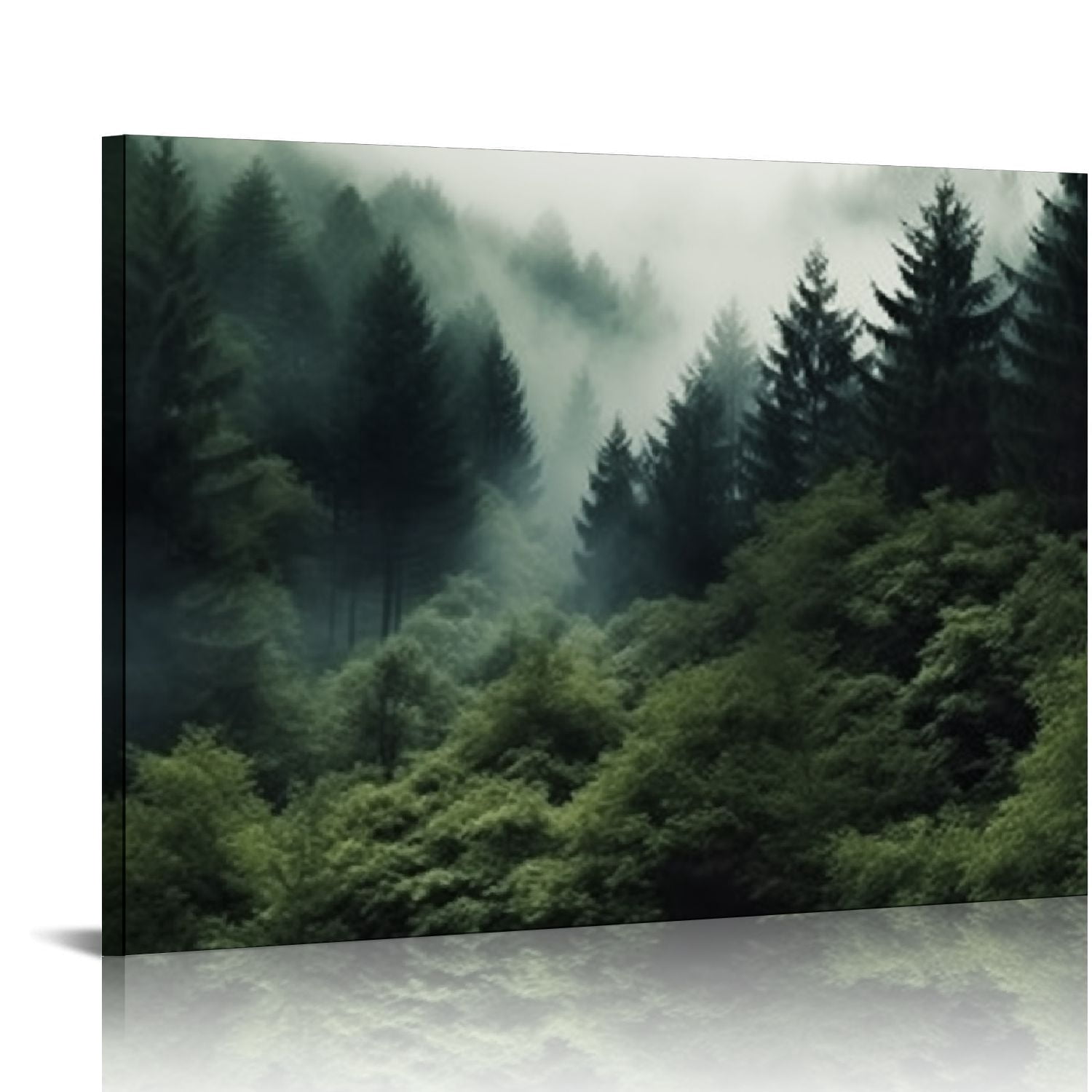 Nawypu Mountain Canvas Wall Art Misty Forest Green Pine Tree Painting ...