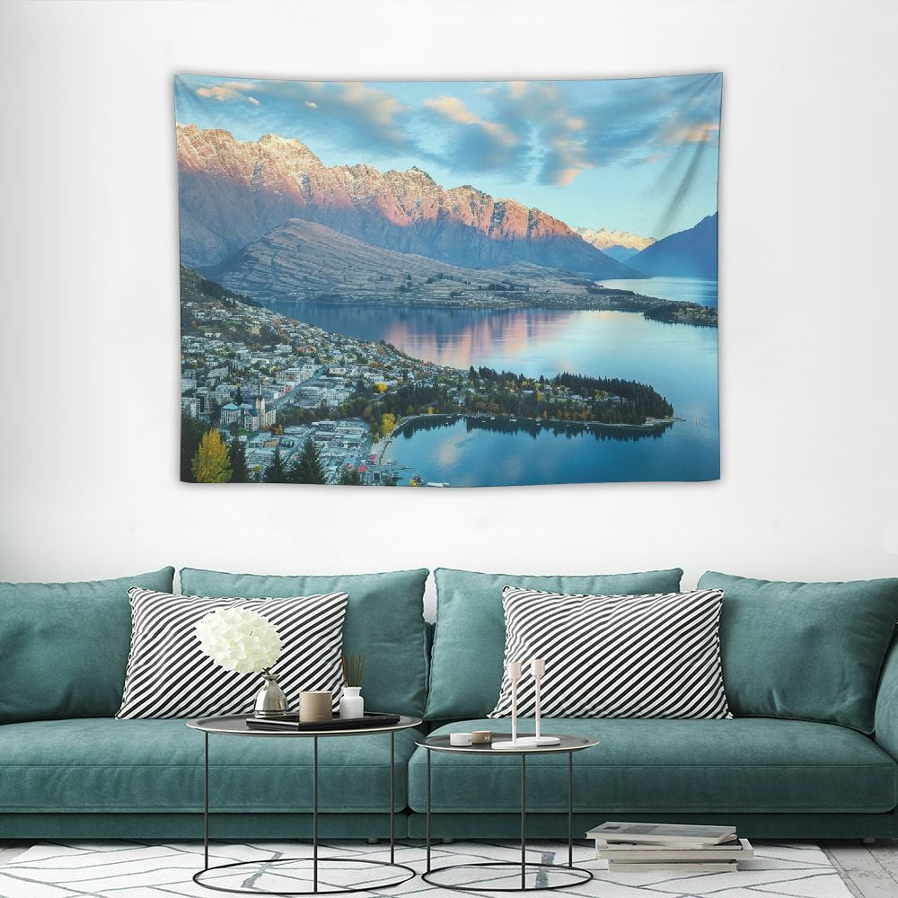 Nawypu Mountains Lake Tapestry Wall Hanging Lake Wakaitipu Queenstown at Dusk New Zealand Sunset