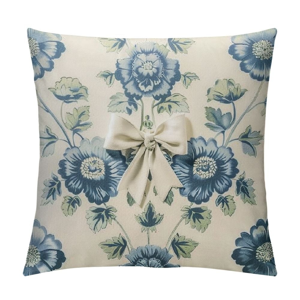 Awypu , Mughal Flower Pillow Cover 18 x 18 Inch Chinoiserie Blue Floral