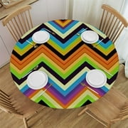 Nawypu Multicolor Round Waterproof Table Cover Elastic Tablecloth Colorful Geometric Modern Design Fancy Soft-Touch Fitted Table Cloth, Waterproof Oil-Proof Table Cover Tables