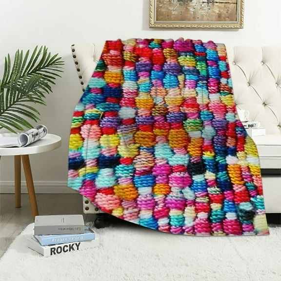 Nawypu Multicolor Throw Blanket with Tassels, Home Decorative Colorful Throw Blanket for Couch, Boho Throw Blankets for Sofa, Bed Thows for Foot of Bed
