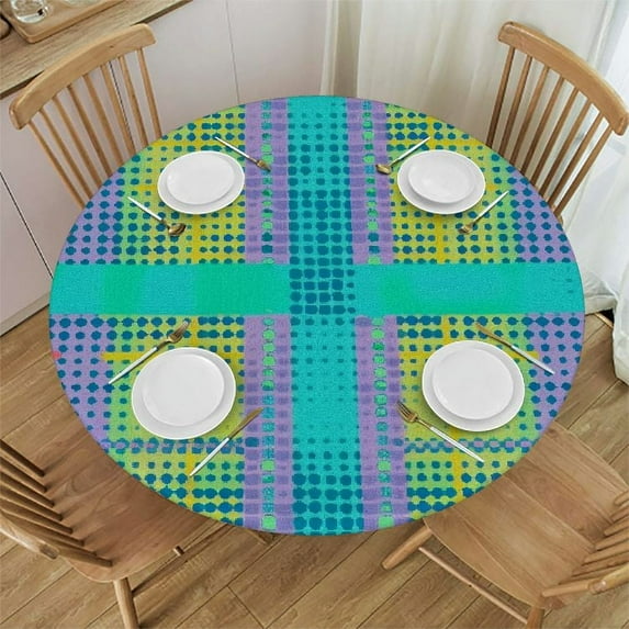 Nawypu Multicolor Waterproof Wipeable Table Cover Abstract Rainbow Colored Mosaic Pattern Elastic Edged Table Cover, Round Tables Tablecloth Table Cloth Vintage  Tables