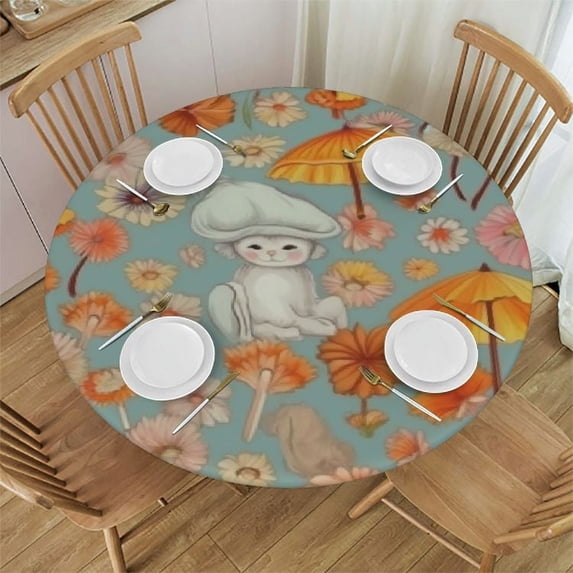 ONETECH Mushrooms Round Tablecloth,Groovy Hippie Flowers Circle Table Cloth Polyester Waterproof Table Cover for Home Kitchen Dining Party Pinic Patio Outdoor Decor