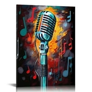 Nawypu Music Art Painting Wall Art Microphone Picture Canvas Giclee Print Modern Home Studio Bedroom Decoration