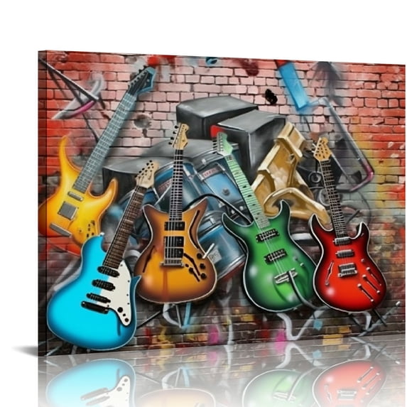 Nawypu  Music Canvas Wall Art Guitar Painting Picture Print Musical Instrument Graffiti Poster Artwork Vintage Abstract Photo Print Wall Decor for Living Room Bedroom Stretched Gallery Wrap