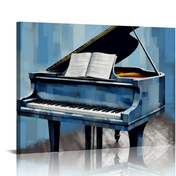 Nawypu Music Instrument Canvas Wall Art, Piano Guitar Drum Set Painting, Retro Abstract Music Artwork for Music Studio Living Room Wall Decoration, Ready to Hang Size