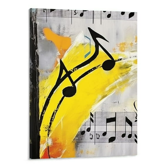 Nawypu - Music Note Canvas Prints Musical Art Theme Picture Wall Decor Contemporary Abstract Yellow and Grey Painting Prints Music Classroom Decorations (Small)