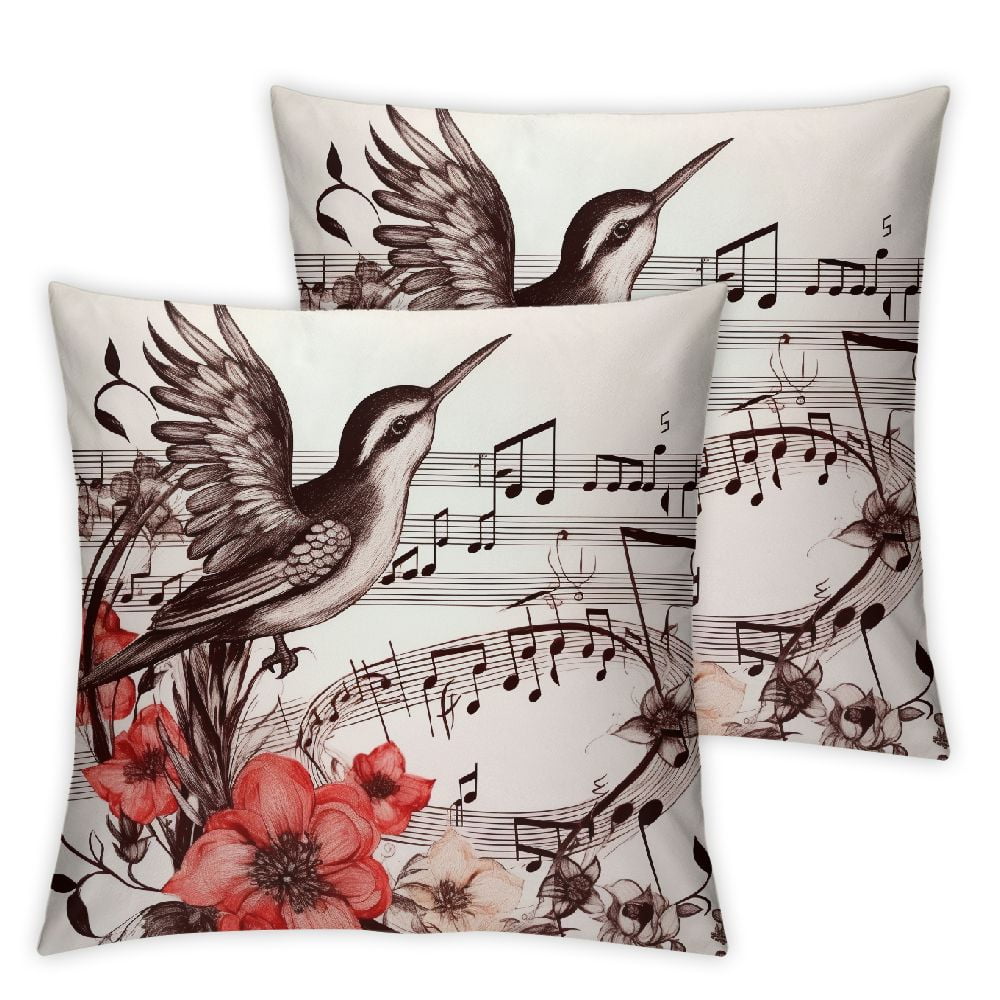 Nawypu Music Throw Pillow Cushion Cover, Floral Design with Treble Clef