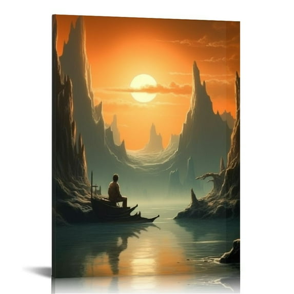 Nawypu Mystic Lunar Canvas Wall Art | Serene Moon Landscape Print for Bedroom and Living Room Decor | Aesthetic Minimalistic Home Artwork | Trendy, Classy, and Calming Design by