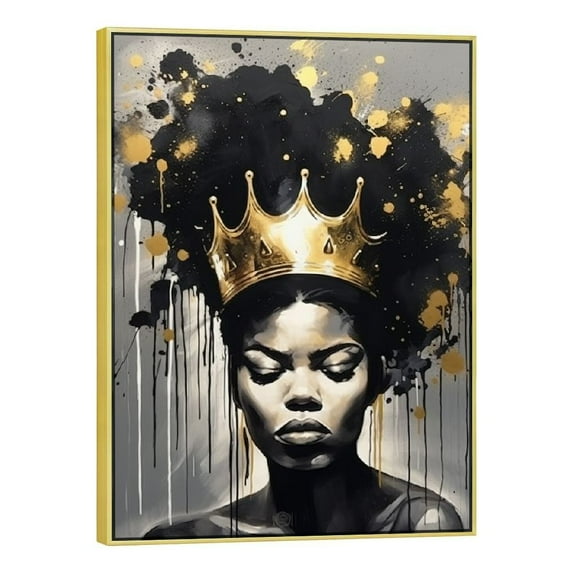 Nawypu Native African American Wall Art Black Girl Wall Art Pictures with Queen Crown for Bedroom Yellow Black African Wall Art Framed Canvas Wall Art Black Abstract Yellow Decor, Ready to Hang