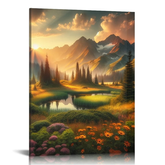 Nawypu Native American Mount Rainier National Park Canvas Wall Art Reflection Lake Trail Pictures Paintings Modern Landscape Artwork Home Decor for Living Room Framed