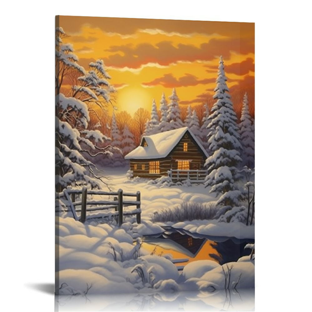 Nawypu Nature Canvas Wall Art - Winter Snow Scene Landscape Picture ...