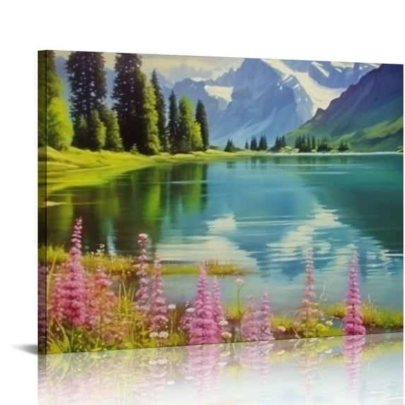 Nawypu Nature Scenery Wall Art Spring Summer Autumn Winter Canvas Wall Decor Mountain Range Lake Wall Pictures Painting Modern Minimalism Artwork for Living Room Bedroom Office