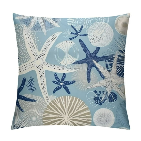 Nawypu Nautical Coastal Pillow Covers Beach Ocean Themed Decorative Couch Pillow Cases Set of 2 Starfish Seashell Throw Pillows Home Decor for Living Room Bedroom Bed Cushion Outdoor