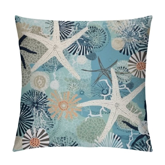 Nawypu Nautical Coastal Pillow Covers, Beach Ocean Themed Starfish