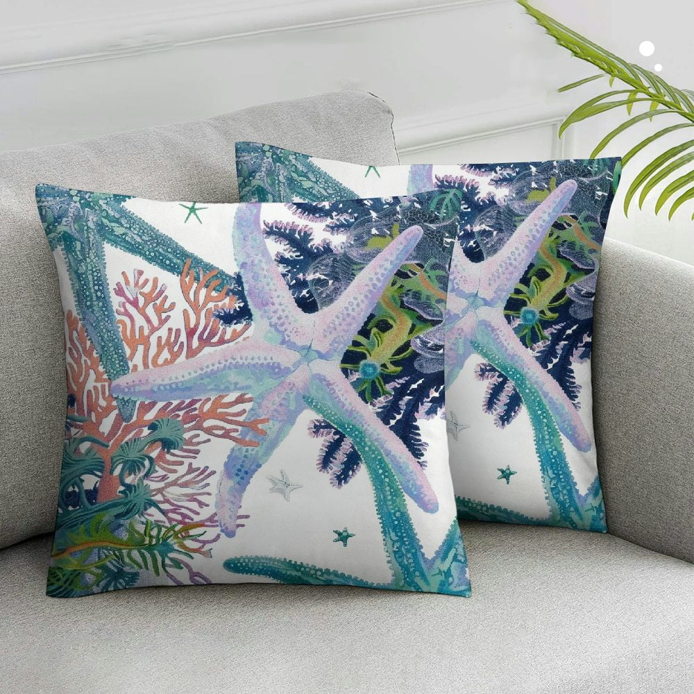 Nawypu Nautical Coastal Throw Pillow Covers Beach Theme Blue Seashell