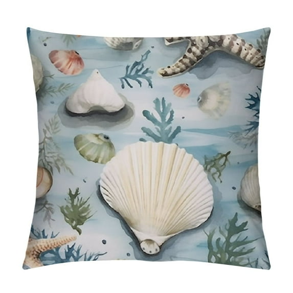 Nawypu  Nautical Coastal Throw Pillow Covers Ocean Themed Beach Seashell Coral Starfish Pillows Case Soft Cushion Covers for Outdoor Sofa Home Decor