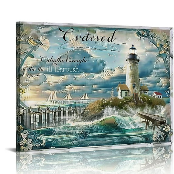 Nawypu Nautical Lighthouse Wall Art Christian Cross Wall Decor I Can Only Imagine Quotes Picture Canvas Prints Motivational Framed Artwork for Home Living Room Bedroom Bathroom