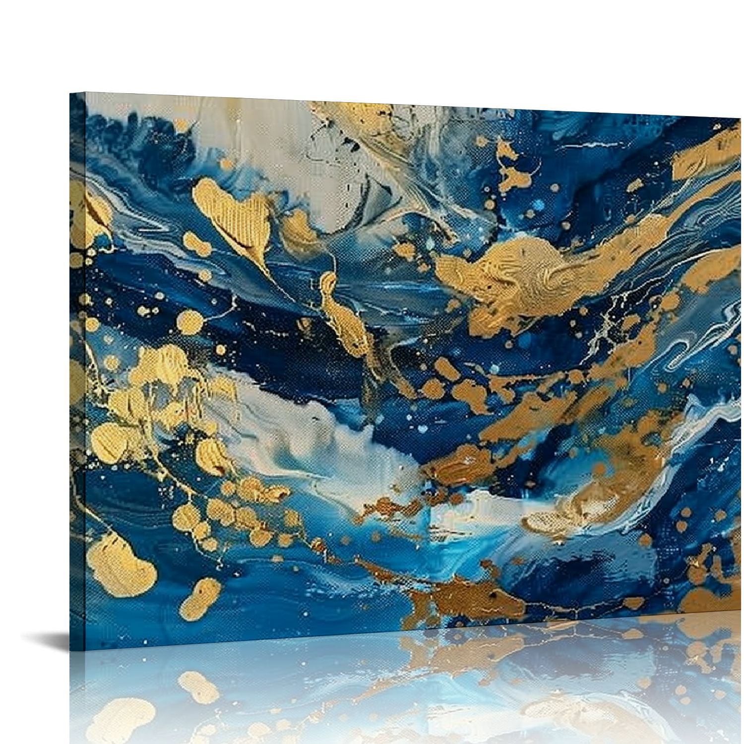 Nawypu Navy Blue And Gold Abstract Canvas Wall Art, Navy Blue And Gold Wall Decor, Blue And Gold