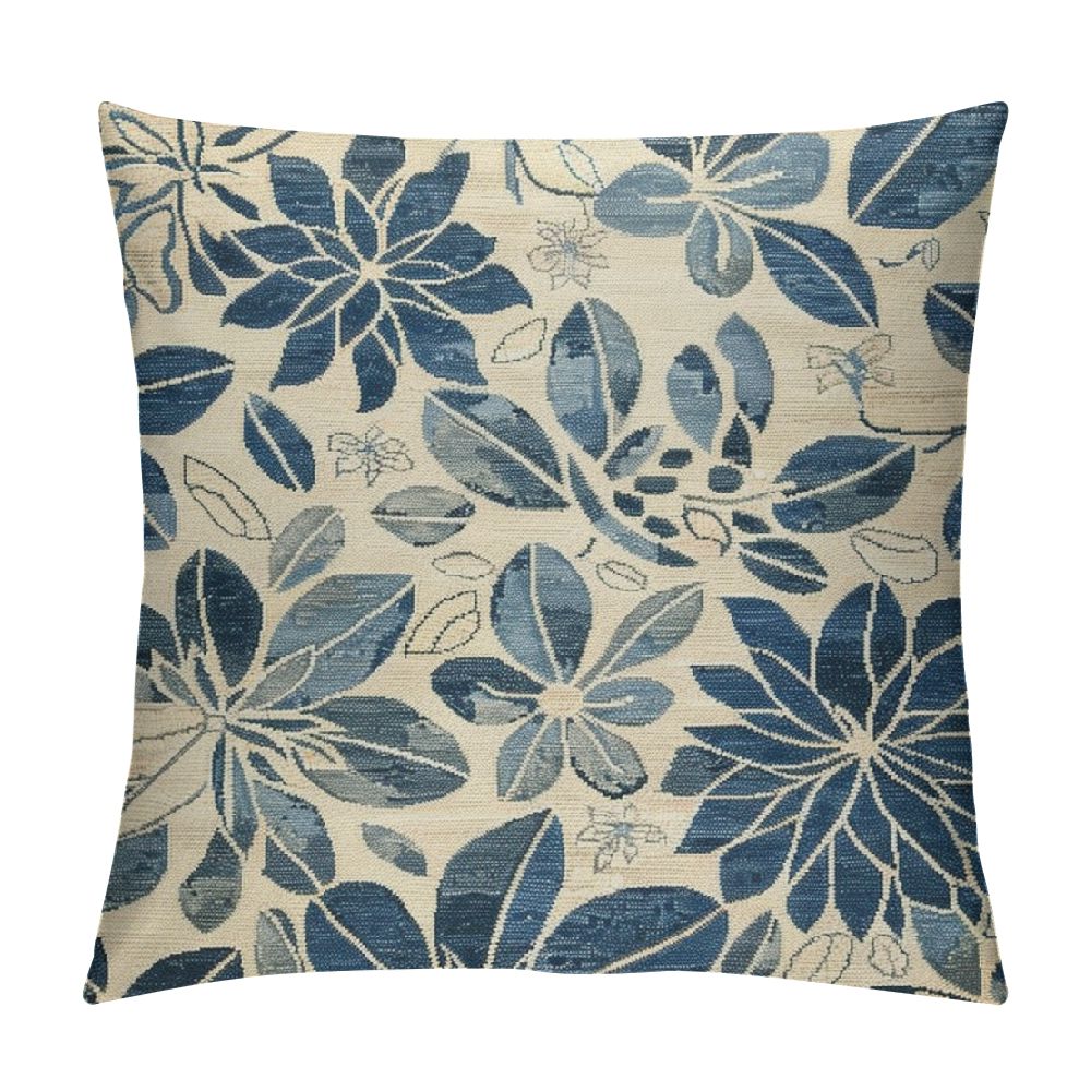 Awypu Navy Blue Beige Dahlia Pillow Covers 18x18 Rustic Geometric