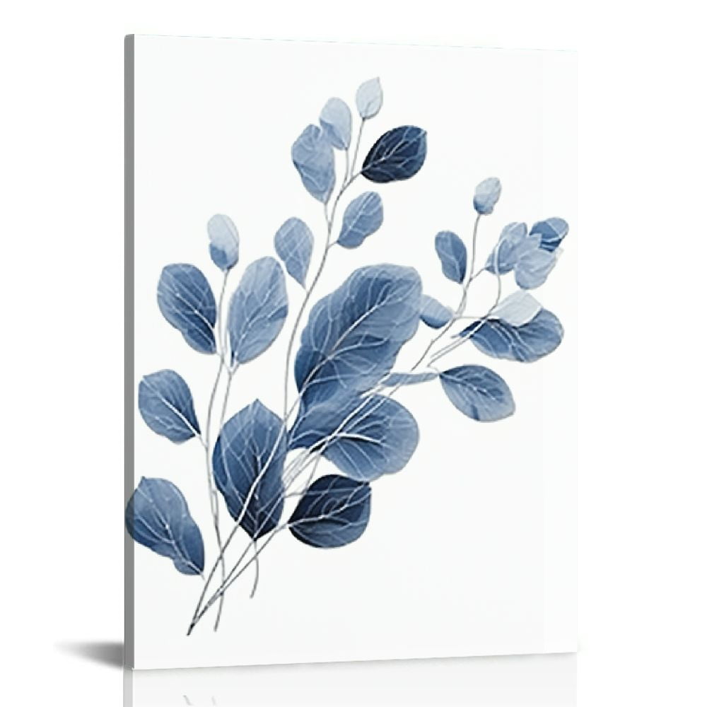 Nawypu Navy Blue Botanical Wall Art, Minimalist Abstract Botanical