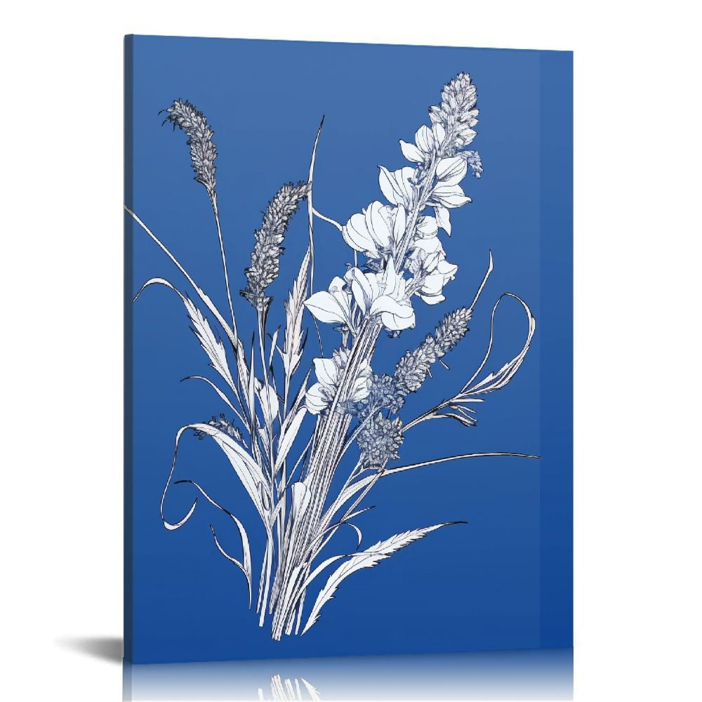 Nawypu Navy Blue Botanical Wall Art Vintage Boho Abstract Plant Wall